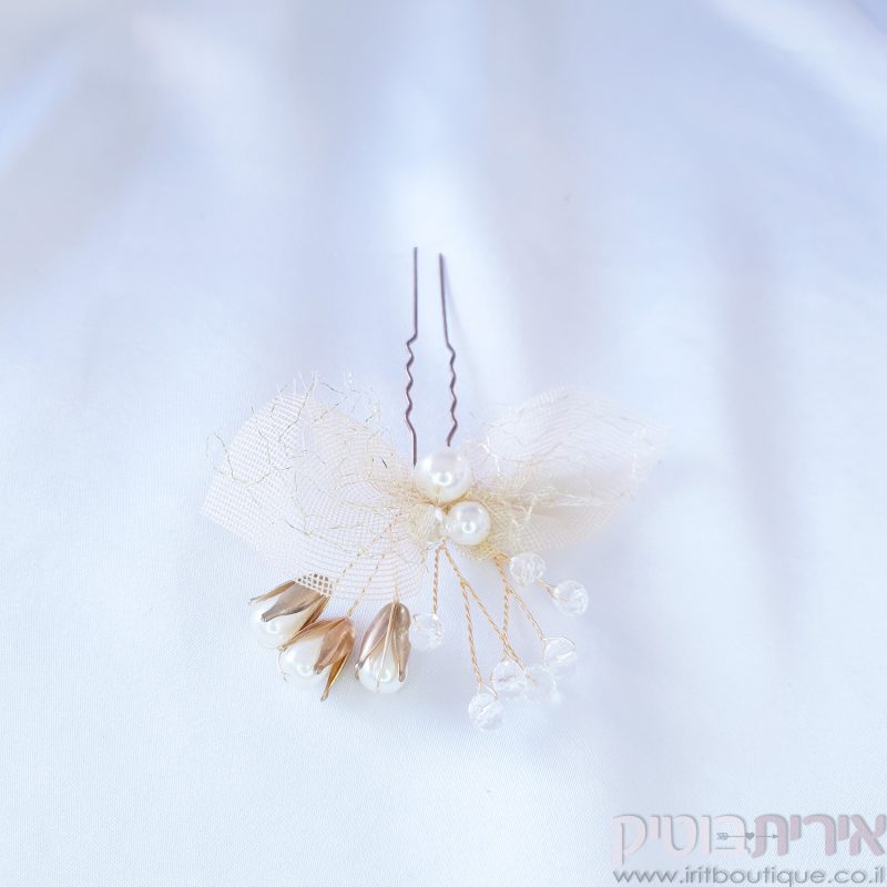 סיכת כלה פפיון ופרחים - Image 3