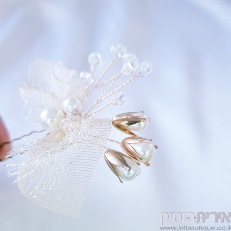 סיכת כלה פפיון ופרחים - Image 2