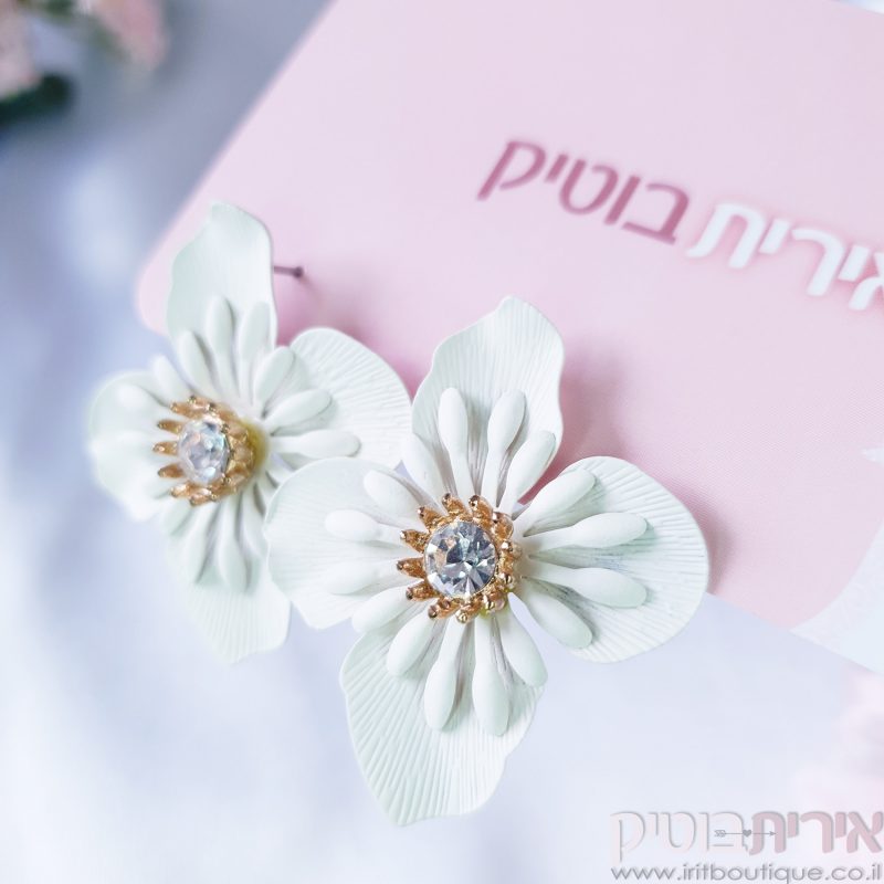 עגילי פרחים לבנים - Image 2