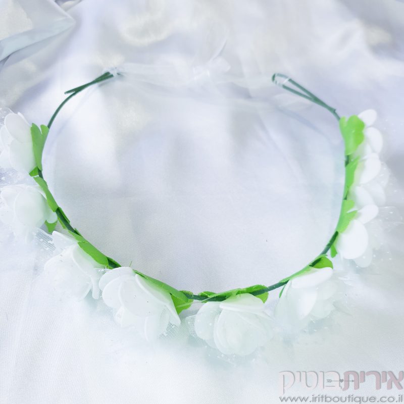זר פרחים לבנים לראש - Image 2