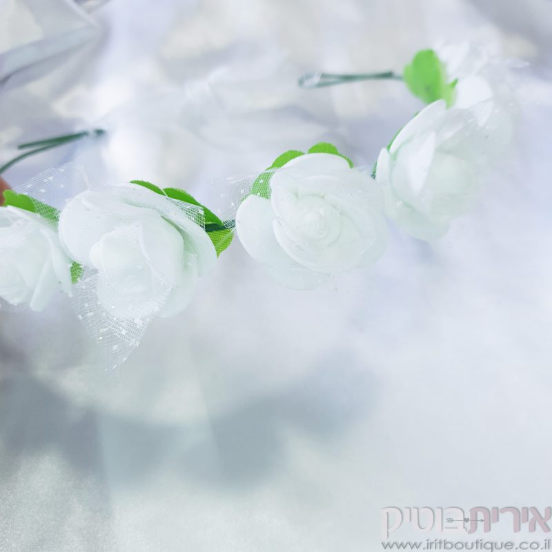 זר פרחים לבנים לראש - Image 3